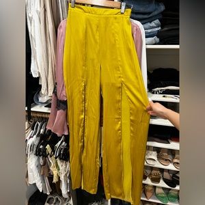 Revolve Green Silk Like Split Pants